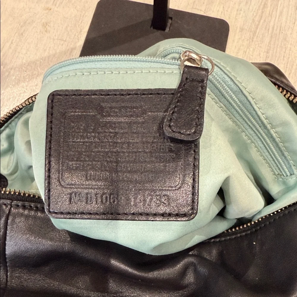 Vintage Coach Black Leather Shoulder Bag with Silver Accents